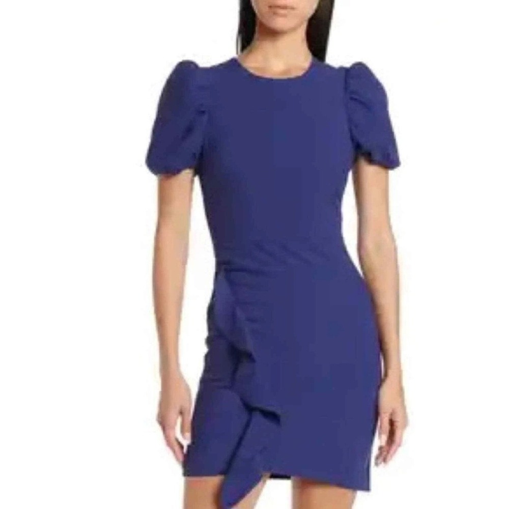 LIKELY Malta‎ Navy Blue Puff Sleeve Ruffle Sheath Dress Women's Size 4 Designer